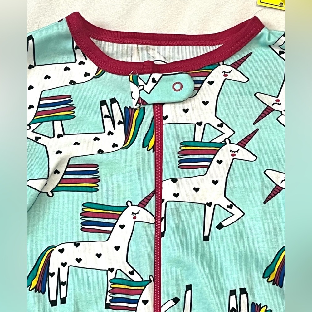 Lamaze Organic Aqua and Pink Unicorn Print Children’s 18 Months Zipper Sleeper - Picture 4 of 11
